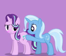 Size: 945x800 | Tagged: safe, derpibooru import, starlight glimmer, trixie, pony, blushing, butt touch, female, hoof on butt, lesbian, plot, shipping, startrix