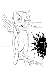 Size: 4000x6000 | Tagged: safe, artist:madgehog, rainbow dash, pegasus, pony, blushing, cute, dashabetes, female, lineart, looking at you, mare, micro, mug, open mouth, playful, spread wings, wingboner, wings