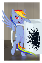 Size: 4000x6000 | Tagged: safe, artist:madgehog, rainbow dash, pegasus, pony, belly, belly button, blushing, colored, cute, dashabetes, female, looking at you, mare, micro, mug, open mouth, playful, spread wings, wingboner, wings