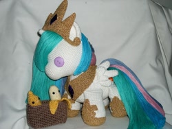 Size: 1024x768 | Tagged: safe, artist:masterplanner, princess celestia, amigurumi, banana, banana bag, crochet, irl, photo, plushie, solo