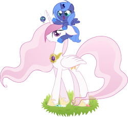 Size: 1349x1231 | Tagged: safe, artist:nazoth, princess celestia, princess luna, alicorn, parasprite, pony, duo, female, filly, pink-mane celestia, royal sisters, simple background, sisters, transparent background, woona, younger