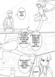 Size: 1280x1802 | Tagged: safe, artist:jonfawkes, rainbow dash, twilight sparkle, human, series:nightmare war, black and white, comic, grayscale, humanized, monochrome, winged humanization, wings