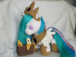 Size: 1024x768 | Tagged: safe, artist:masterplanner, princess celestia, amigurumi, banana, crochet, irl, photo, plushie, solo