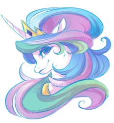 Size: 707x758 | Tagged: source needed, safe, artist:zilleniose-chu, princess celestia, alicorn, pony, bust, looking at you, portrait, profile, solo