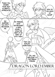 Size: 1280x1802 | Tagged: safe, artist:jonfawkes, princess ember, spike, human, series:nightmare war, black and white, comic, grayscale, humanized, monochrome, winged humanization, wings