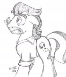Size: 2060x2381 | Tagged: safe, artist:binkyt11, derpibooru exclusive, daring do, doctor caballeron, earth pony, pegasus, pony, angry, female, male, mare, micro, monochrome, scared, scrunchy face, stallion, stubble, traditional art