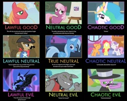 Size: 1500x1200 | Tagged: safe, apple bloom, big macintosh, cheerilee, nightmare moon, princess celestia, rover, scootaloo, sheriff silverstar, spike, sweetie belle, trixie, alicorn, dragon, earth pony, pony, alignment chart, male, stallion