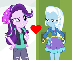 Size: 1086x908 | Tagged: safe, derpibooru import, edit, starlight glimmer, trixie, better together, equestria girls, forgotten friendship, mirror magic, spoiler:eqg specials, cropped, female, lesbian, shipping, shipping domino, startrix