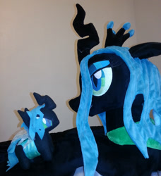 Size: 1500x1645 | Tagged: safe, artist:agatrix, artist:top plush, queen chrysalis, alicorn, changeling, changeling queen, chibi, female, irl, micro, photo, plushie, size difference