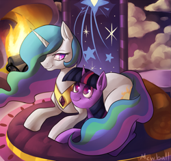 Size: 991x934 | Tagged: safe, artist:mewball, princess celestia, twilight sparkle, alicorn, pony, female, lesbian, shipping, twilestia