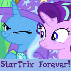 Size: 500x500 | Tagged: safe, derpibooru import, edit, edited screencap, screencap, starlight glimmer, trixie, pony, female, lesbian, shipping, startrix