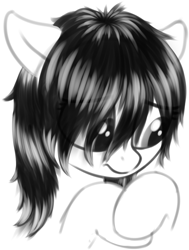 Size: 829x1096 | Tagged: safe, artist:smoldix, derpibooru exclusive, oc, oc only, oc:floor bored, pony, bust, female, floppy ears, grayscale, hooves, hooves together, hooves up, looking down, monochrome, solo