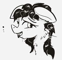 Size: 411x394 | Tagged: safe, artist:surcouff, oc, oc only, oc:floor bored, pony, chest fluff, drool, lidded eyes, monochrome, open mouth