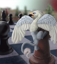 Size: 1144x1280 | Tagged: safe, artist:dolphinwarrior, oc, oc only, oc:der, griffon, chess, male, micro, solo
