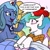 Size: 1000x1000 | Tagged: safe, artist:madmax, princess celestia, princess luna, alicorn, pony, ice pack, rectal thermometer, s1 luna, sick, thermometer, trolluna