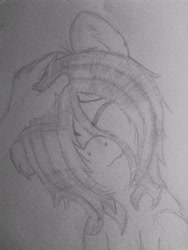 Size: 1944x2592 | Tagged: artist needed, safe, oc, oc only, oc:floor bored, earth pony, human, pony, /mlp/, 4chan, eyes closed, hand, petting, smiling, traditional art, wavy mouth