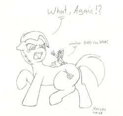 Size: 1101x1042 | Tagged: safe, artist:hericks, babs seed, oc, oc:hericks, macro, micro, monochrome, tiny ponies