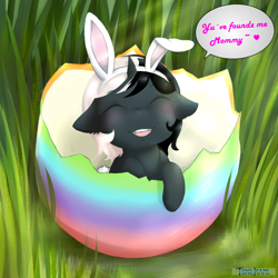 Size: 1200x1200 | Tagged: safe, artist:tokokami, oc, pony, unicorn, bunny ears, chibi, cute, easter, easter bunny, easter egg, egg, holiday, micro, solo, tiny, tiny ponies