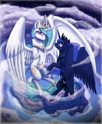 Size: 900x1100 | Tagged: safe, artist:inuhoshi-to-darkpen, princess celestia, princess luna, alicorn, pony, crown, female, horn, mare, siblings, sisters