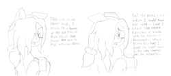 Size: 2340x1040 | Tagged: safe, artist:scraggleman, oc, oc only, oc:floor bored, earth pony, pony, /mlp/, 4chan, card, comic, deck, dialogue, female, hair over one eye, hoof hold, magic the gathering, mare, monochrome, open mouth, sad, simple background, solo, trading card game, white background
