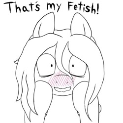 Size: 463x461 | Tagged: safe, artist:scraggleman, edit, oc, oc only, oc:floor bored, earth pony, pony, black and white, blushing, female, lineart, looking at you, mare, monochrome, partial color, simple background, solo, that is my fetish, white background