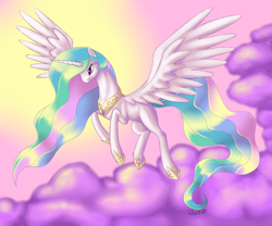 Size: 1500x1250 | Tagged: safe, artist:rarewhitewolf, artist:wolfehstuff, princess celestia, alicorn, pony, cloud, cloudy, flying, solo