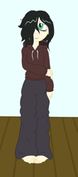 Size: 968x2192 | Tagged: safe, artist:scraggleman, oc, oc only, oc:floor bored, equestria girls, /mlp/, 4chan, clothes, equestria girls-ified, female, hoodie, pants, pigeon toed, smiling, solo