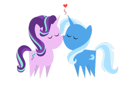 Size: 700x500 | Tagged: safe, artist:the smiling pony, derpibooru import, starlight glimmer, trixie, pony, eyes closed, female, floating heart, heart, kissing, lesbian, pointy ponies, shipping, startrix