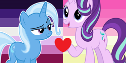 Size: 1000x500 | Tagged: safe, derpibooru import, starlight glimmer, trixie, pony, collage, female, lesbian, pride, pride flag, shipping, shipping domino, startrix