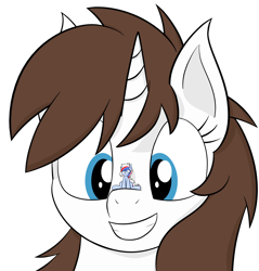 Size: 4608x4816 | Tagged: safe, artist:reconprobe, oc, oc only, oc:flower star, oc:recon probe, earth pony, pony, unicorn, absurd resolution, duo, female, grin, macro, mare, micro, simple background, sitting, sitting on nose, smiling, transparent background