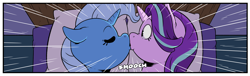 Size: 2728x832 | Tagged: safe, artist:raph13th, derpibooru import, starlight glimmer, trixie, pony, cropped, female, kissing, lesbian, shipping, smooch, startrix, surprise kiss