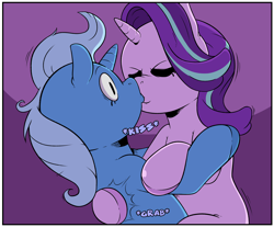 Size: 2712x2248 | Tagged: safe, artist:raph13th, derpibooru import, starlight glimmer, trixie, pony, cropped, descriptive noise, female, kissing, lesbian, shipping, startrix, surprise kiss