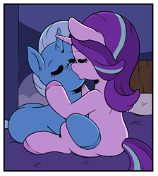 Size: 1736x1936 | Tagged: safe, artist:raph13th, derpibooru import, starlight glimmer, trixie, pony, cropped, female, kissing, lesbian, shipping, startrix