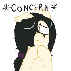 Size: 576x576 | Tagged: safe, artist:scraggleman, oc, oc only, oc:floor bored, earth pony, pony, /mlp/, 4chan, concern, concerned, female, frown, hair over one eye, looking at you, mare, ponytail, reaction image, shrunken pupils, solo, worried