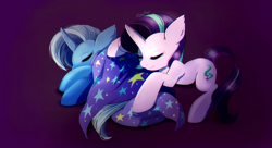 Size: 1500x815 | Tagged: safe, artist:skyeypony, derpibooru import, starlight glimmer, trixie, pony, unicorn, eyes closed, female, lesbian, shipping, sleeping, startrix