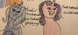 Size: 640x290 | Tagged: safe, artist:lieutenantcactus, derpibooru import, starlight glimmer, trixie, pony, female, lesbian, shipping, startrix, traditional art