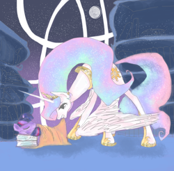 Size: 982x967 | Tagged: safe, artist:banananamilk, princess celestia, twilight sparkle, alicorn, pony, book, female, lesbian, shipping, sleeping, twilestia