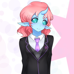 Size: 5000x5000 | Tagged: safe, alternate version, artist:jonfawkes, ocellus, anthro, human, absurd resolution, blushing, clothes, commission, cute, diaocelles, female, humanized, humanoid, necktie, smiling, solo, suit