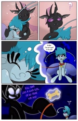 Size: 3300x5100 | Tagged: safe, artist:willdabeard, oc, oc:flurry, oc:half pint, oc:misty, breezie, changeling, comic:flurry's nightmare, changeling oc, collar, comic, crying, cuddling, dream, good girl, leash, micro, nightmare, pet play, purple changeling, sleeping, tears of pain