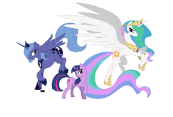 Size: 1451x985 | Tagged: dead source, safe, artist:lichfang, princess celestia, princess luna, twilight sparkle, alicorn, pony, s1 luna, simple background, transparent background, vector