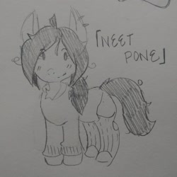 Size: 3120x3120 | Tagged: safe, artist:shpace, oc, oc only, oc:floor bored, /mlp/, blushing, clothes, ear piercing, hoodie, messy mane, piercing, socks, traditional art