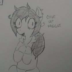 Size: 3120x3120 | Tagged: safe, artist:shpace, oc, oc only, oc:floor bored, /mlp/, clothes, ear piercing, hoodie, piercing, shrunken pupils, solo, traditional art, vulgar