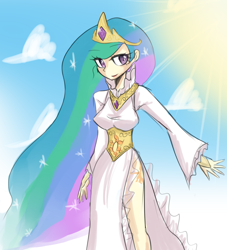 Size: 1000x1100 | Tagged: safe, artist:dmsal1818, princess celestia, clothes, crown, female, humanized, jewelry, regalia, solo