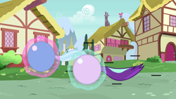 Size: 5333x3000 | Tagged: safe, artist:themexicanpunisher, derpibooru import, starlight glimmer, trixie, pony, unicorn, ball, crossover, duo, female, glimmerball, lesbian, levitation, magic, mare, motion lines, ponyville, race, self-levitation, shipping, sonic the hedgehog (series), spin dash, startrix, telekinesis, trixieball