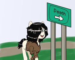 Size: 1280x1024 | Tagged: safe, artist:crabs_of_steam, oc, oc only, oc:floor bored, pony, /mlp/, clothes, crying, death, drawthread, female, mare, sign, smiling, solo, suicidal, this will end in death