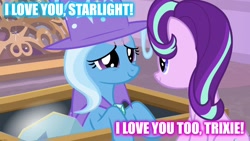 Size: 1920x1080 | Tagged: safe, derpibooru import, edit, edited screencap, screencap, starlight glimmer, trixie, pony, the ending of the end, female, lesbian, shipping, startrix