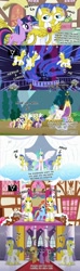 Size: 720x2430 | Tagged: safe, artist:songoharotto, screencap, applejack, fluttershy, nightmare moon, pinkie pie, princess celestia, rainbow dash, rarity, twilight sparkle, oc, oc:aquilinus, alicorn, earth pony, pegasus, pony, unicorn, ask aquilinus, chariot, corvus, mergus, pavo, royal guard