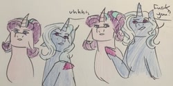 Size: 640x321 | Tagged: safe, artist:lieutenantcactus, derpibooru import, starlight glimmer, trixie, pony, female, lesbian, shipping, startrix, traditional art, vulgar