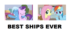 Size: 632x298 | Tagged: safe, derpibooru import, edit, edited screencap, screencap, fluttershy, rainbow dash, starlight glimmer, trixie, pegasus, pony, a horse shoe-in, daring doubt, best ship, female, flutterdash, lesbian, shipping, startrix