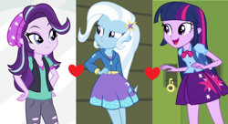 Size: 1916x1040 | Tagged: safe, derpibooru import, edit, edited screencap, screencap, starlight glimmer, trixie, twilight sparkle, equestria girls, equestria girls (movie), mirror magic, rainbow rocks, spoiler:eqg specials, female, lesbian, polyamory, shipping, shipping domino, startrix, twixie, twixstar